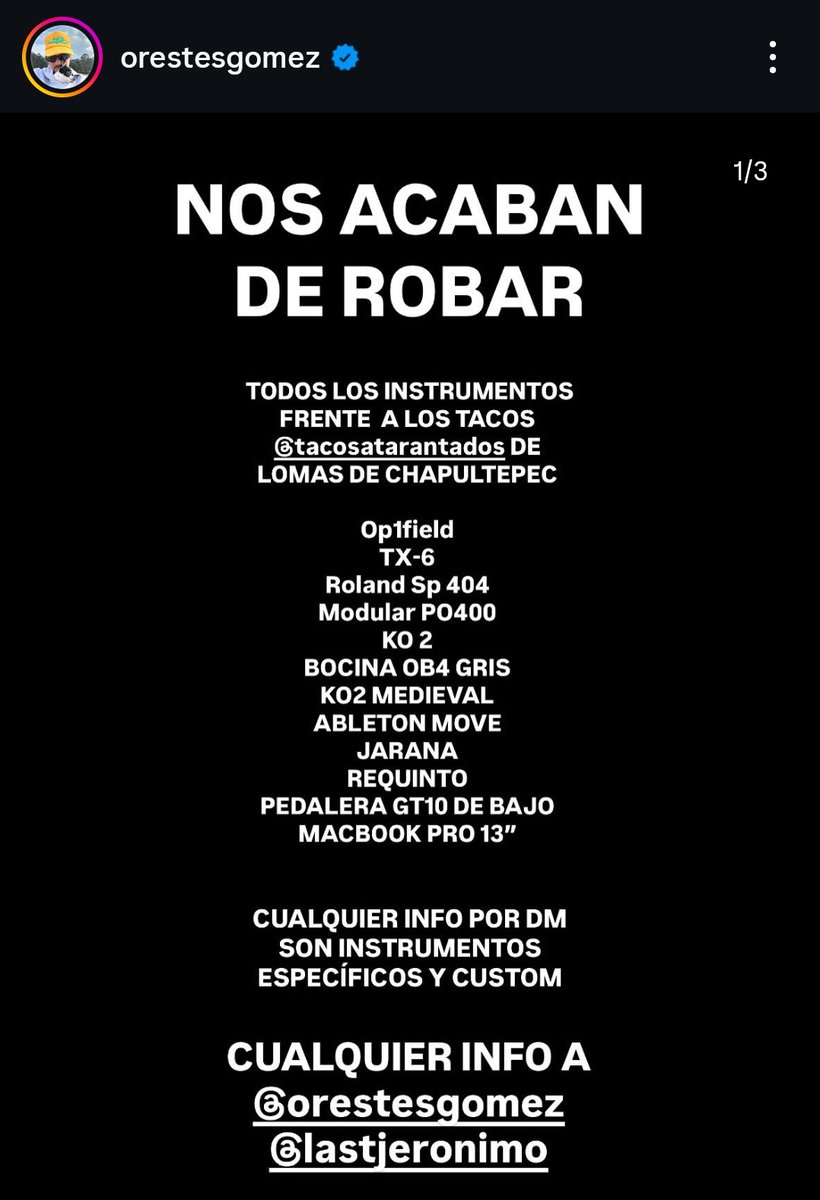 Robaron a Orestes Gomez, percusionista de Rawayana, en Chapultepec, México.