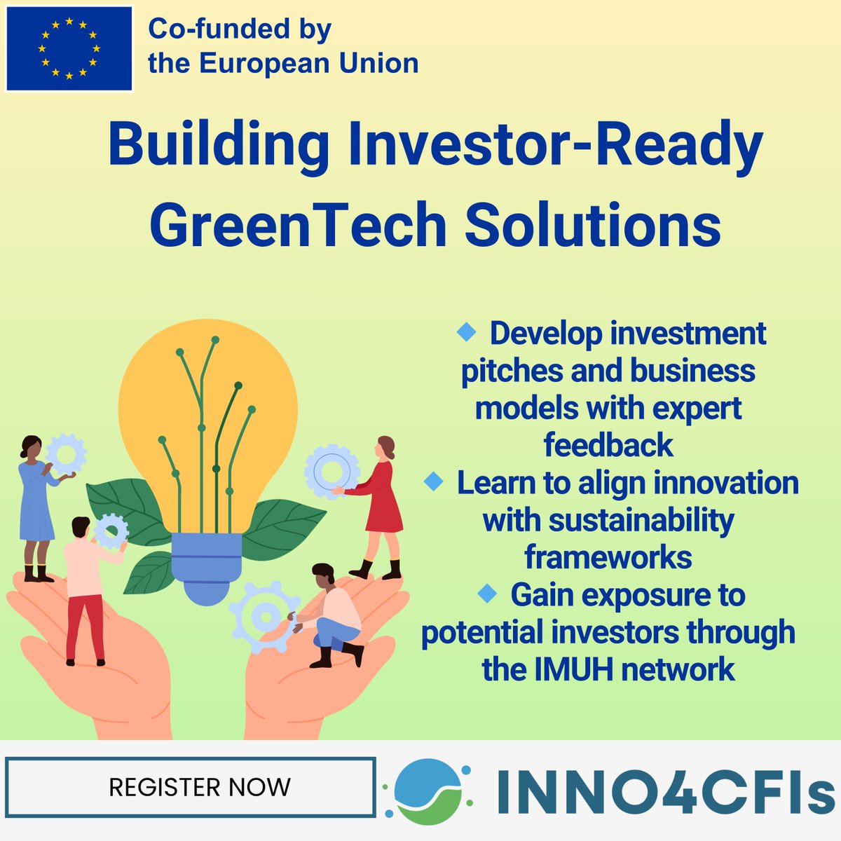 INNO4CFIs's tweet image. Get investor-ready with #INNO4CFIs 🌍
Our Acceleration Program helps #startups &amp; SMEs prepare for #investment and scale-up.
Participants will:
🔹 Refine pitches &amp; business models
🔹 Align innovation with sustainability
🔹 Connect with investors 🌱
#I3Instrument #Innovation