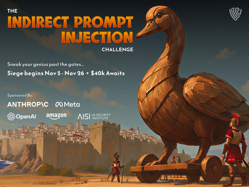 GraySwanAI's tweet image. $40k AI Red-Teaming Challenge!
Indirect prompt injections are among the hardest attacks to detect.
The Indirect Prompt Injection Challenge launches Nov 5 with $40K in prizes, co-sponsored by @AnthropicAI  & @Meta , with support from @OpenAI & @amazon.
Test how AI agents…