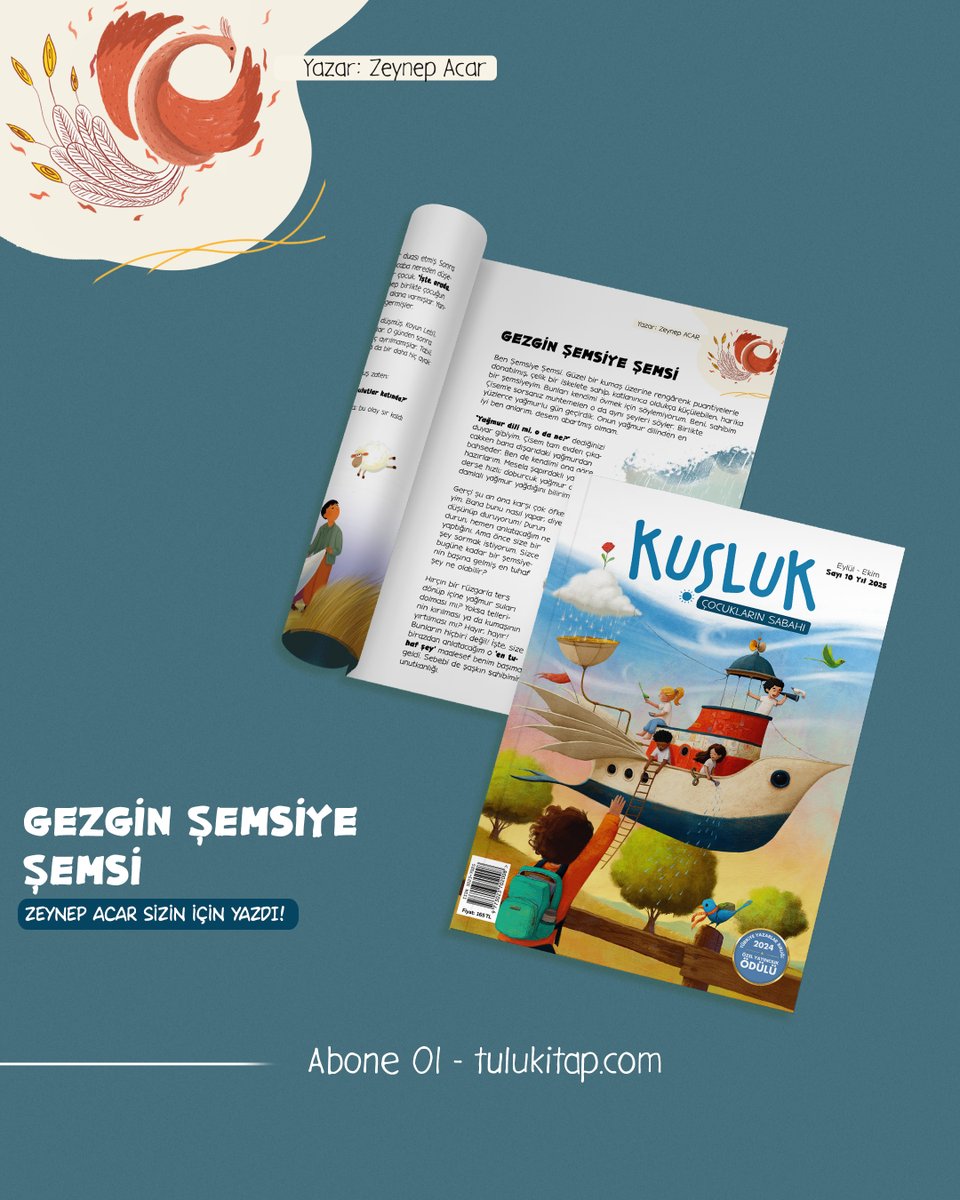 “Çocuğumla birlikte neler okusak?” diyorsanız, bu sayı tam size göre!

Kuşluk Dergi Eylül - Ekim sayısı

📌Kıymetli Yazar Zeynep ACAR'ın kaleme aldığı, ’Gezgin Şemsiye Şemsi’ sizleri bekliyor…

Hadi hemen siz de Kuşluk’a abone olun, kuşlar da size arkadaş olsun. 🌿

#TuluKitap
