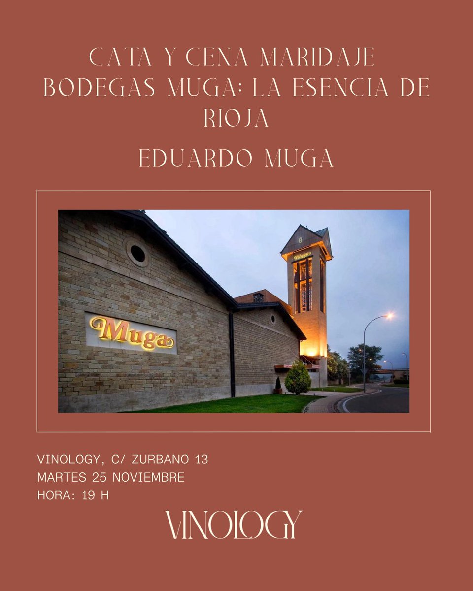 🗓️Noviembre en Vinology

Tres noches que celebran el vino, su historia y su cultura
🍷11/11· Jade Gross: Vino &amp; Cocina 
🍷 18/11· Grandes Vinos Argentinos con nuestra fundadora y sommelière, Pilar Oltra
🍇 25/11 · Con Eduardo Muga: la esencia de Rioja

🔗 vinology.wine/proximos-event…