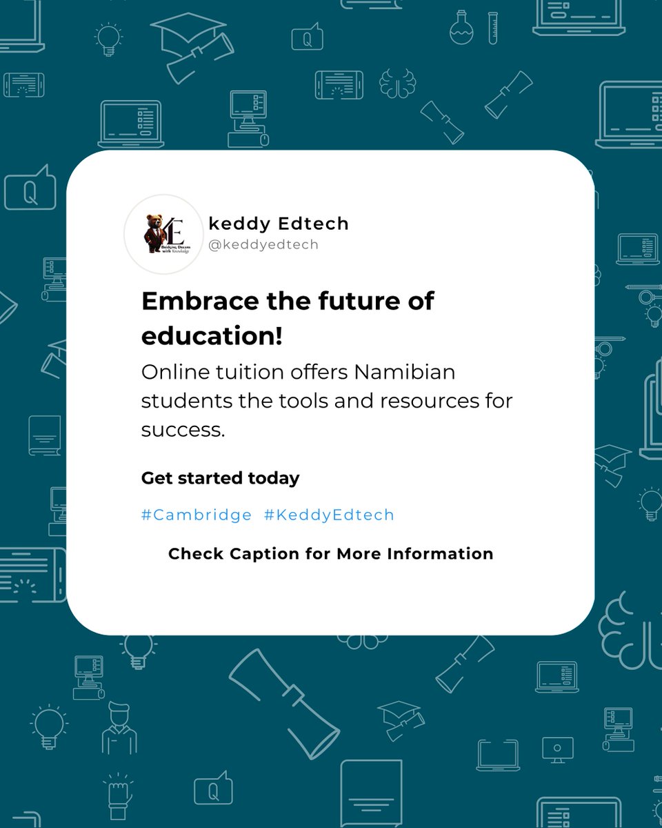 KeddyEdtech's tweet image. 📘 Embrace the future of education in Namibia.  Keddy EdTech’s online tuition gives students the tools, flexibility, and expert support they need to succeed—no matter where they are.

🔗 keddy-edtech.org/namibia/top-5-…

#Cambridge #KeddyEdTech #NamibiaEducation #OnlineTutoring