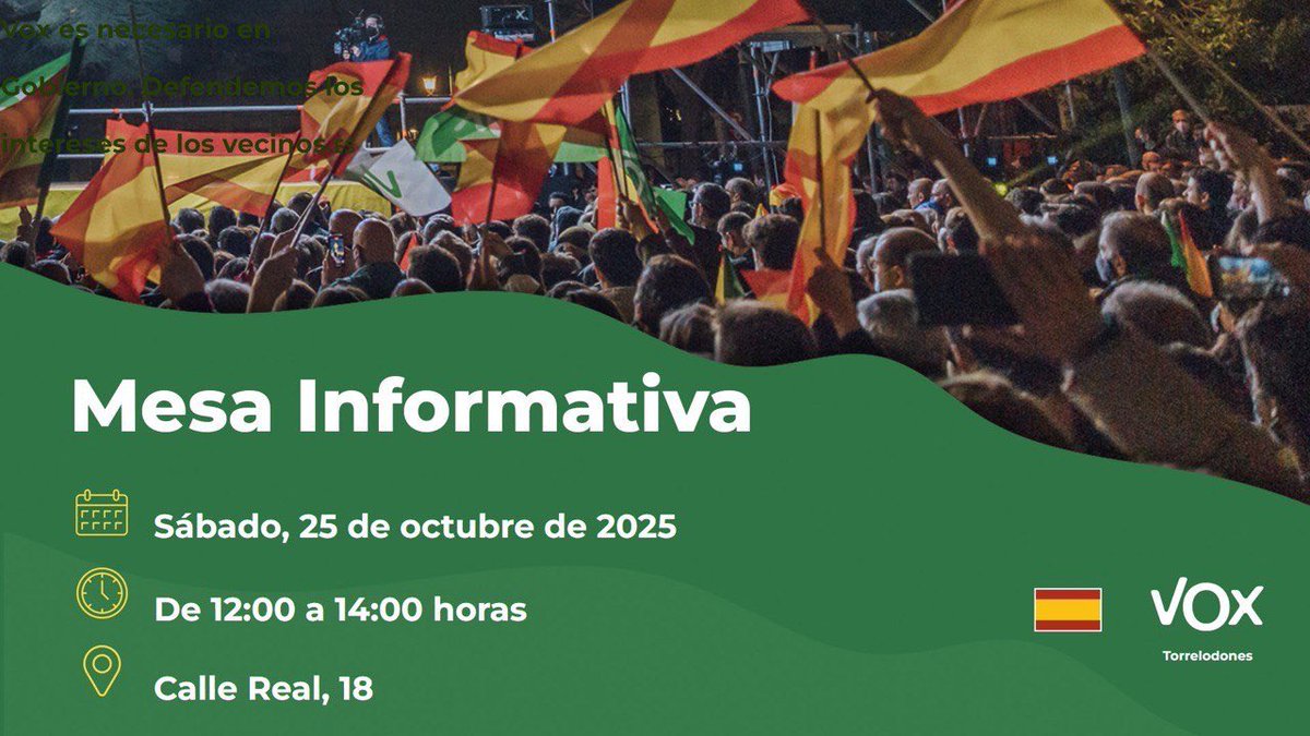 VOX_Torrelodone's tweet photo. 🚨 Mañana VOX Torrelodones explicará su oposición al parking subterráneo, a la venta de viviendas sociales, y su apoyo a la Policía Local.
Defendemos un presupuesto que el PP no quiere y la eliminación de 6 asesores y concejalías innecesarias.
@madrid_vox 💪🇪🇸
@VOX_Congreso https://t.co/nwJL4VS1wN