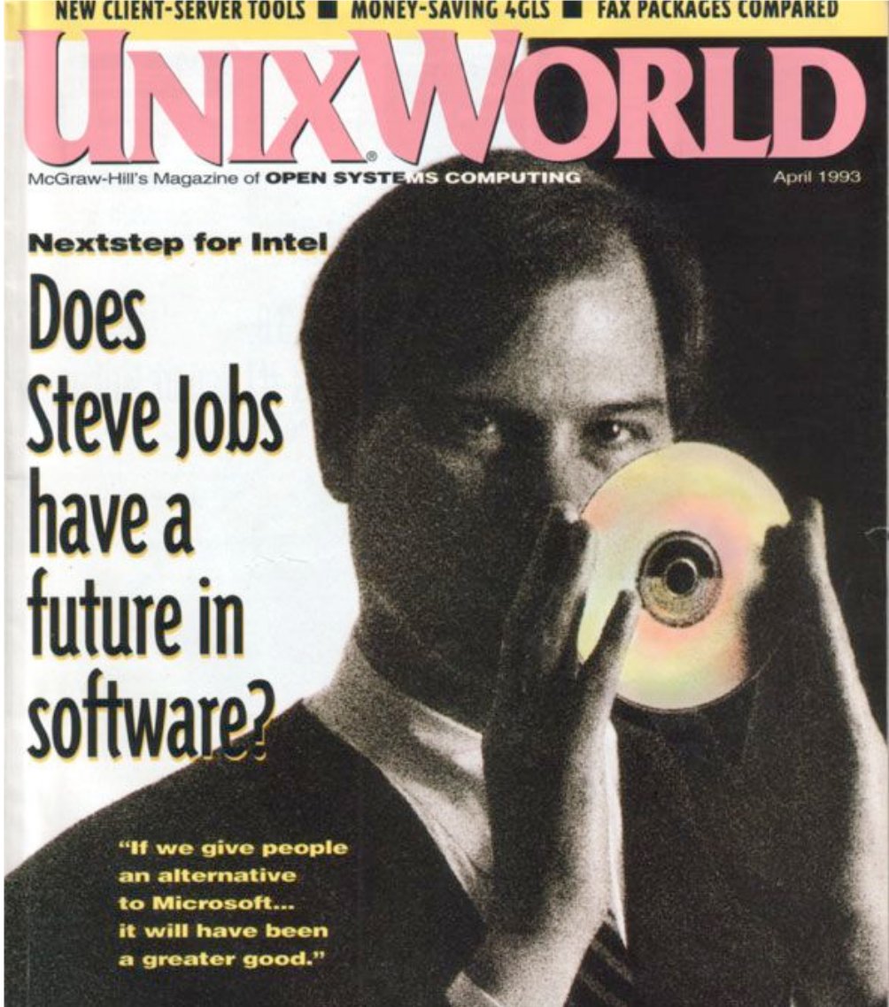 unix_byte's tweet image. In 1993, Steve Jobs was largely absent from public following his departure from Apple in 1985. Jobs had founded NeXT, a company that produced high-end Unix workstations, but it struggled commercially. The entry-level NeXT workstation was priced around $5,000—approximately $15,000…