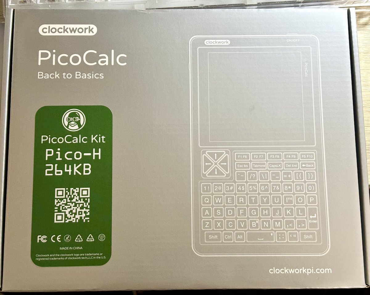 GriffonPocket's tweet image. #PicoCalc 、無事に届きました！

でも忙しい時期が終わるまでは封印です！(^^)
諸々終わったら楽しもうと思いますー！

程よいCPUパワーに程よいメモリ容量、
やれる事やれそうな事多いよねー！(^o^)
キーボードついてる特性を活かした何かを作りたい！
夢が広がるー！(^-^)/