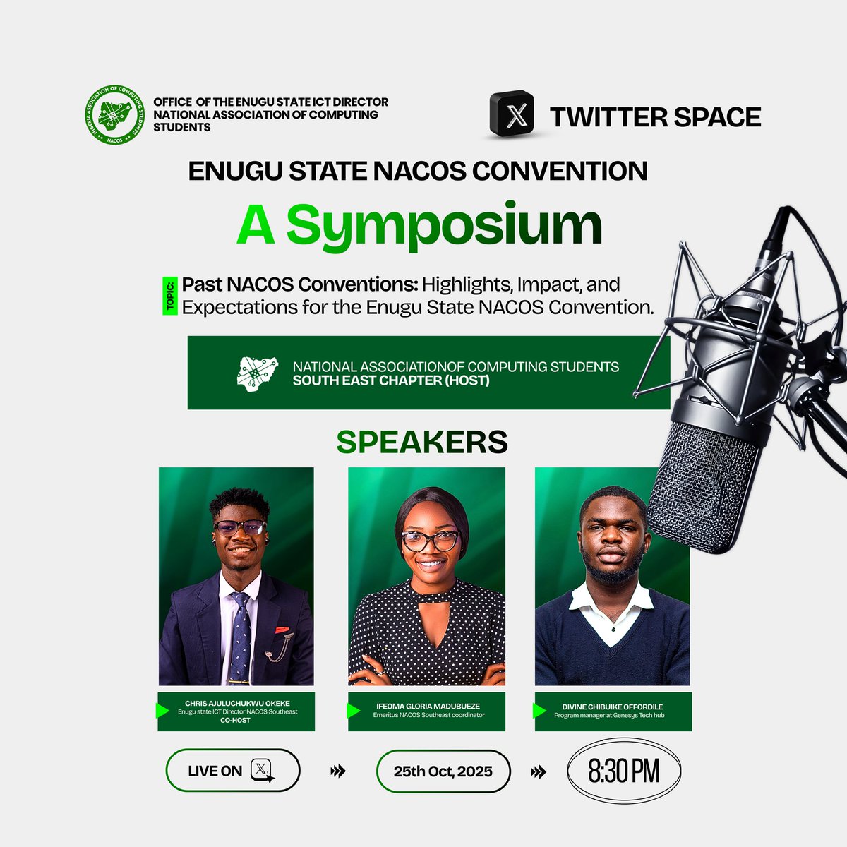 emperors_code's tweet image. 🎙️ I’ll be speaking on the upcoming @nacossoutheast Space ahead of the Enugu State NACOS Convention! 🚀
We’ll be sharing insights, plans, and all the exciting things coming your way.
You definitely don’t want to miss it.