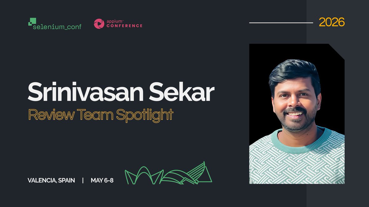 seleniumconf's tweet image. Srinivasan Sekar (LambdaTest Director, Appium core maintainer) joins the SeleniumConf & AppiumConf 2026 CFP Review Team. His Appium 2.0 expertise, plugin creation, and 25+ conferences will guide proposal selection. Connect: lnkd.in/dMj8T6Wf