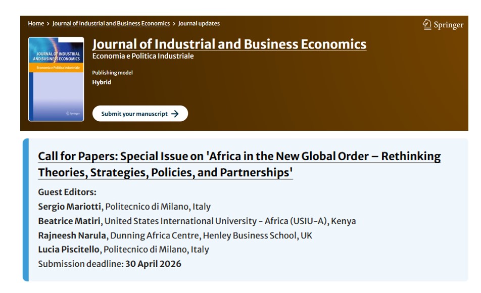 📢Call for Papers - Special Issue📢
JIBE welcomes submissions to a Special Issue on "Africa in the New Global Order – Rethinking Theories, Strategies, Policies, and Partnerships". 
Submission deadline: 30-Apr-2026
link.springer.com/journal/40812/…