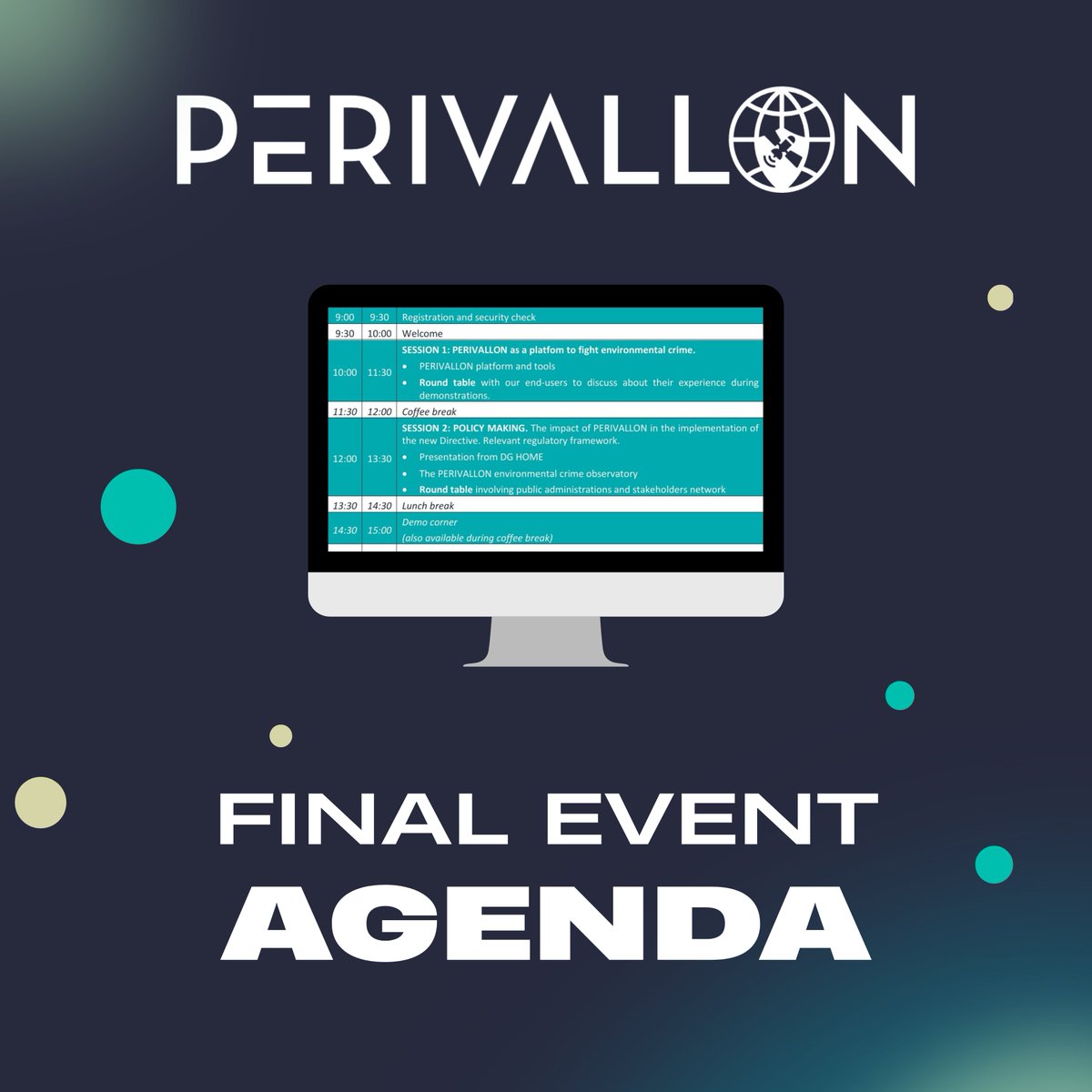 📢 The PERIVALLON Final Event agenda is out!

Join us on 27 Nov 2025 at KEMEA, Athens for sessions, demos &amp; discussions on tackling environmental crime.

📅 Agenda: perivallon-he.eu/wp-content/upl…

📝 Register: ec.europa.eu/eusurvey/runne…

🔗 Info: perivallon-he.eu/finalevent/