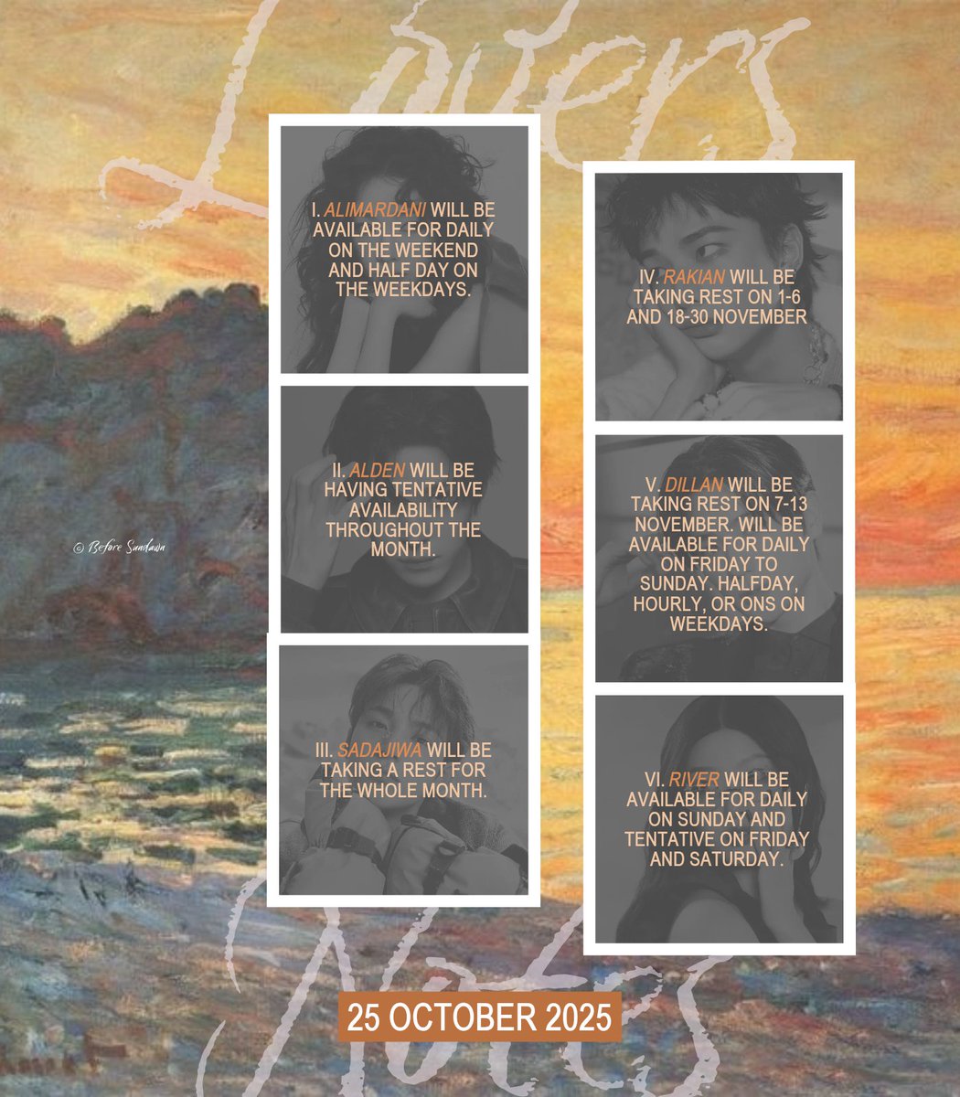 BeforeSundawn's tweet image. NOVEMBER RESERVATION: 
25th October 2025 at 7 PM [GMT+7]

[@slicedlove, @silkenflesh, @GamblersLove, @redamriuh, @AmpedAdorer, @goneupstream]