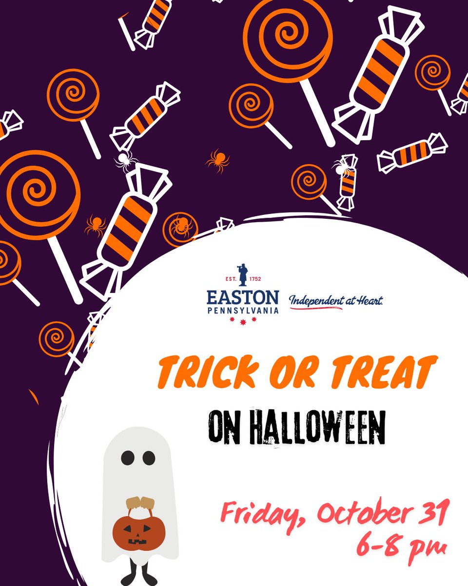 REMINDER - Trick of Treat in the City of Easton is ONE WEEK from today on #Halloween 10/31 from 6-8 pm, rain or shine.
