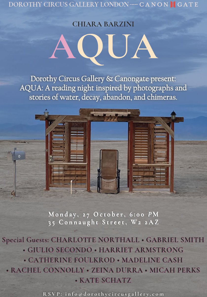 DorothyCircus's tweet photo. Excited for our event at DCG London on Oct 27, 6 PM! 🌊 Presenting @chiarabarzini's Aqua — a journey following California’s water, exploring dreams, challenges &amp; hope in the American West. Readings by Chiara + other special guests. #DCGLondon #Aqua https://t.co/NCDpmXA0yY