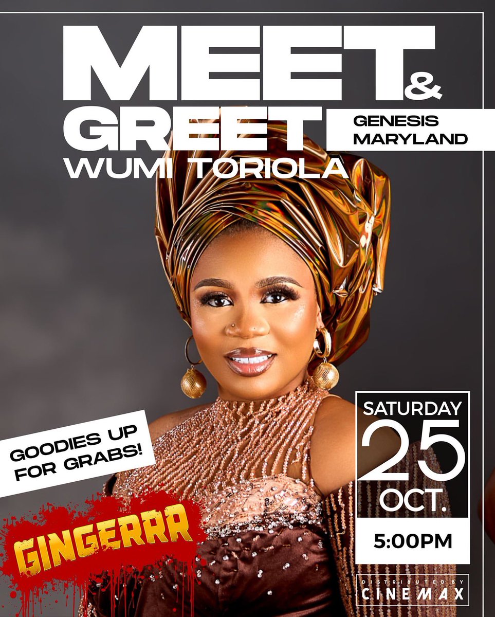 QUEEN LATEEFAH (@wumi_toriola) on Twitter photo Gingerrr is still making waves in all cinema near you
Today is another good day to come out 
Catch you all at Surulere today 5pm
Check flyers for details❤️❤️❤️ Gingerrr is still making waves in all cinema near you
Today is another good day to come out 
Catch you all at Surulere today 5pm
Check flyers for details❤️❤️❤️