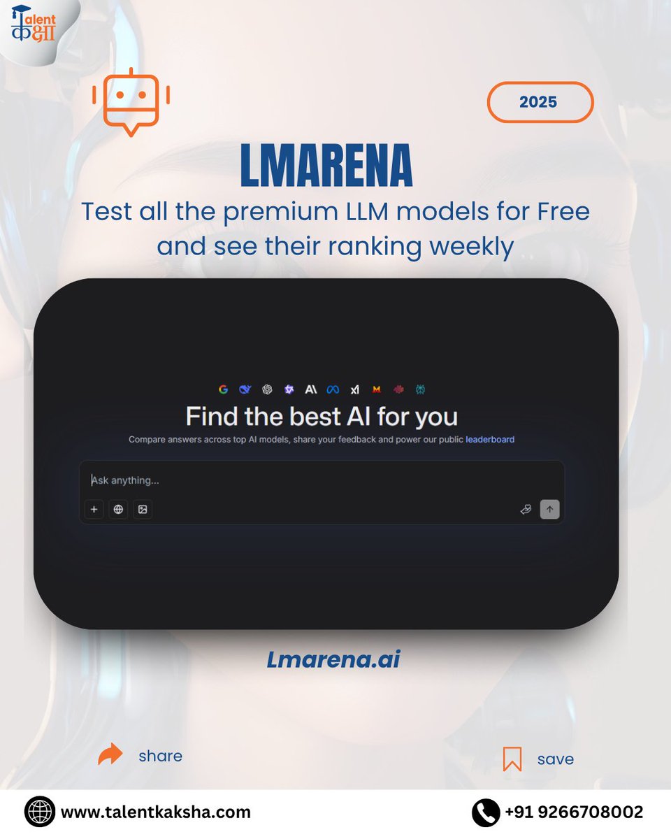 talentkaksha's tweet photo. Never pay for AI again. 🚫🤖
#freeai #aitools #artificialintelligence #aiforcreators #techhack #productivitytools #opustool #ideogramai #blinknew #perplexityai #lmArena https://t.co/jHE2Ei9lmw