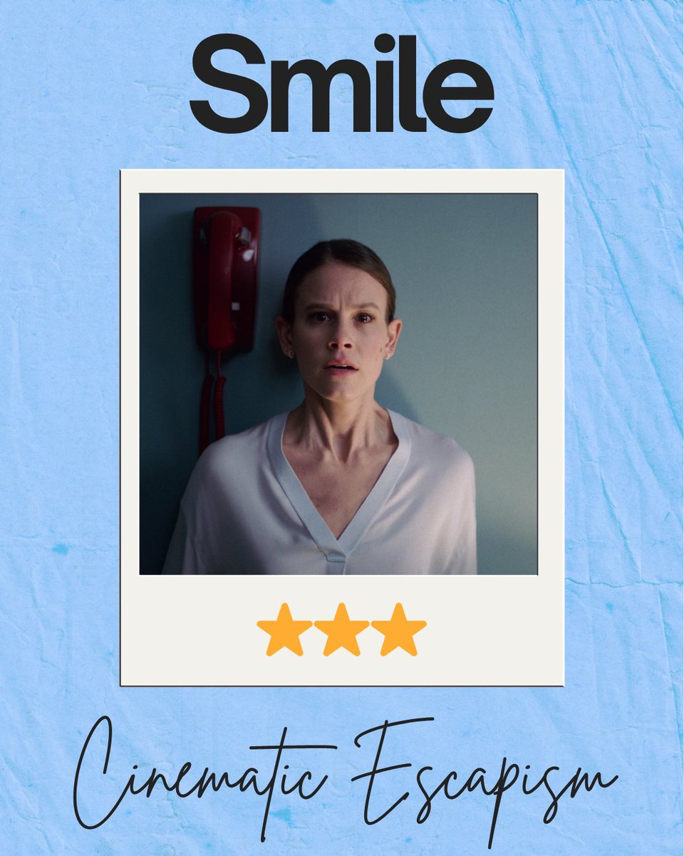 CineEscapism's tweet image. 🎬 Smile (2022).

🍿 Creepy. Unsettling. Tense. An entertaining one-time watch with cheap jump scares. Not very original, and some parts feel under-explained. #SosieBacon&apos;s performance is convincingly eerie, and the sound design &amp;amp; direction sell the #horror.

#CinematicEscapism