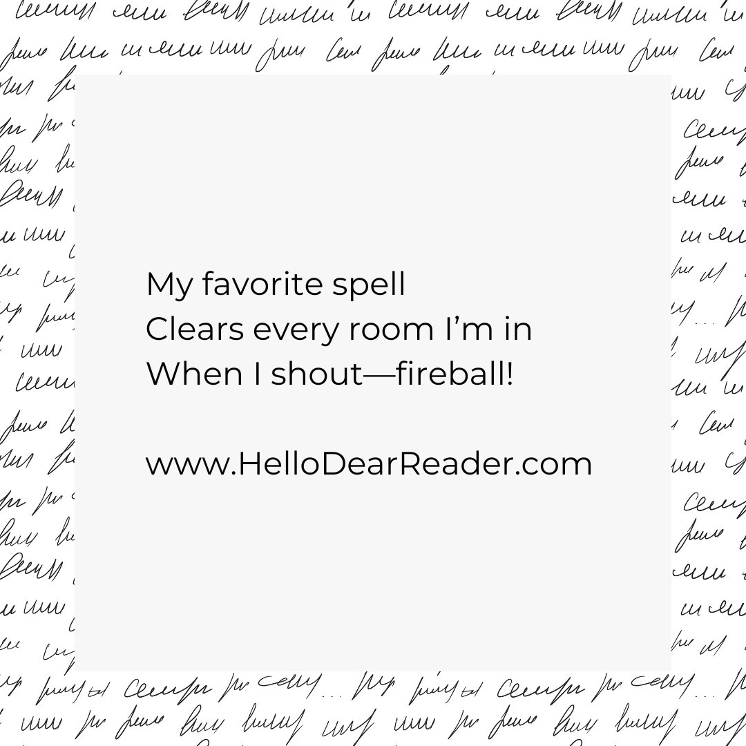 jason_delph's tweet image. My favorite spell
Clears every room I’m in
When I shout—fireball!
rfr.bz/t82b7ba
#poetry #CozyFantasy #HelloDearReader