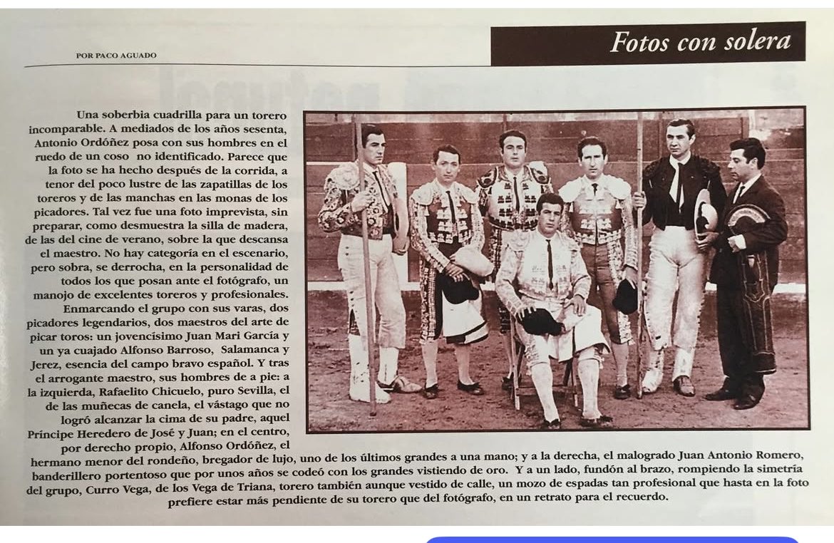 Foto después de un entrenamiento del Maestro en Fuengirola, en su preparación para su Goyesca….