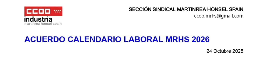 CcooMartinrea's tweet photo. ▶️ Nota informativa sobre la acuerdo del calendario laboral para el 2026.

👉 https://t.co/CHtE0c2ZSE

#ccoomrhs #calendario2026 https://t.co/LON0h2eiQA