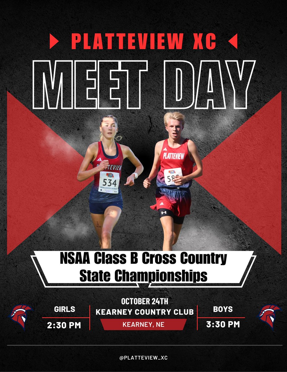 Platteview_XC's tweet image. Today is the day! Let’s go Brooklyn and Esten!

📍Kearney Country Club
⏰Class B Girls-2:30/Class B Boys- 3:30