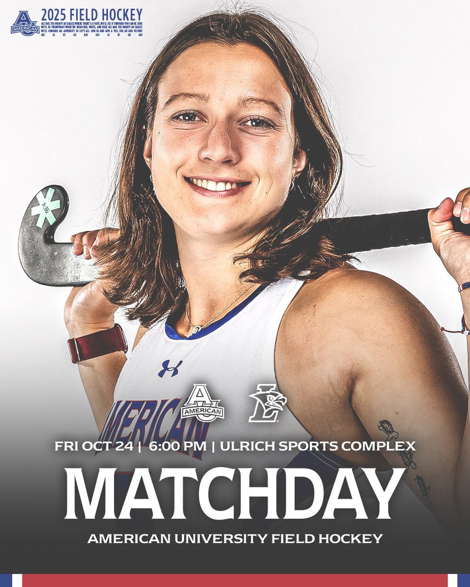 AU_FieldHockey's tweet image. Friday Night Lights 🏟️ 

🆚 » @LehighFH
📍 » Bethlehem, Pa. (Ulrich Sports Complex)
🕒 » 6 pm EST
📺 » bit.ly/3WOX8c1
📊 » bit.ly/3Fg88Gw
