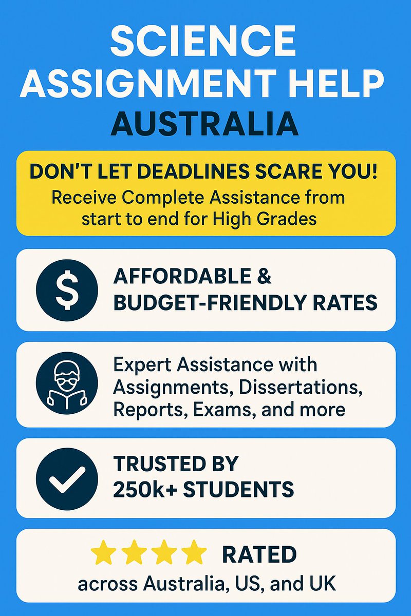 SampleAssignm's tweet image. Don’t let deadlines stress you out! Get top-notch Science Assignment Help Australia from experts at Visit - shorturl.at/ZieNa
Affordable, reliable, and trusted by 250k+ students worldwide. 
#ScienceAssignmentHelp #Australia #AssignmentHelp #SampleAssignments