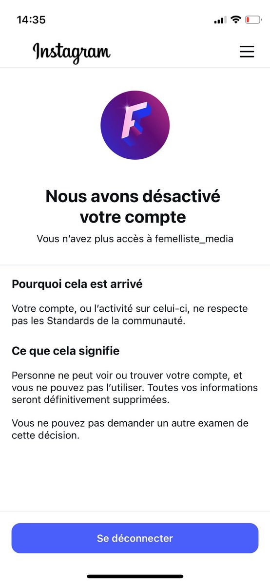 Marguerite Stern (@margueritestern) on Twitter photo Le compte Insta de <a href="/Femelliste_TV/">Femelliste TV</a> a été définitivement supprimé.
Le compte Insta de <a href="/doramoutot/">Dora Moutot</a> tasjoui, avec plus de 400k d’abonnés, également.
Pourtant elle n’y avait rien posté depuis des mois.
Alors pourquoi ? 
Parce qu’elle s’oppose au transgenrisme.
C’est une censure Le compte Insta de <a href="/Femelliste_TV/">Femelliste TV</a> a été définitivement supprimé.
Le compte Insta de <a href="/doramoutot/">Dora Moutot</a> tasjoui, avec plus de 400k d’abonnés, également.
Pourtant elle n’y avait rien posté depuis des mois.
Alors pourquoi ? 
Parce qu’elle s’oppose au transgenrisme.
C’est une censure