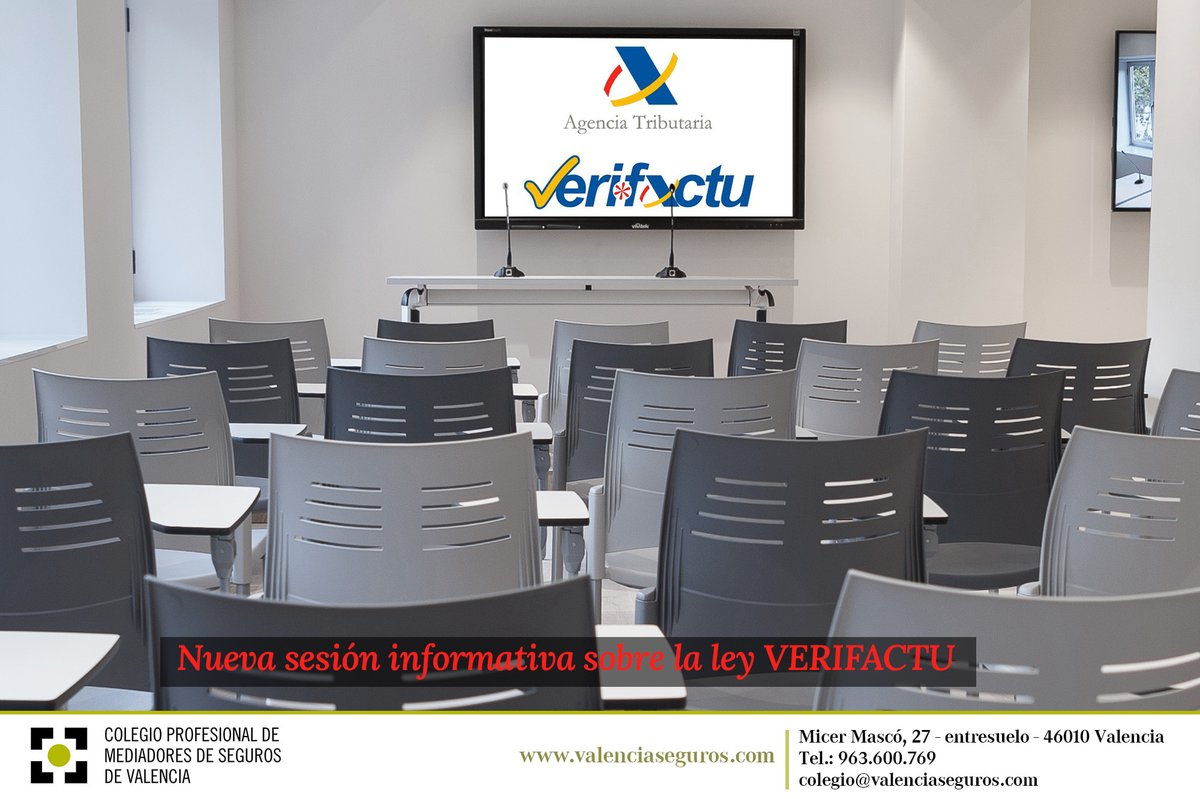 🔔 ¿Dudas sobre la LEY VERIFACTU?
📅 4/11 | 10-12h en Valencia 📍 Micer Masco 27
Sesión informativa para colegiados sobre la nueva ley antifraude.
¡Inscríbete! 👇valenciaseguros.com/Evento/2025/10…
#Verifactu #MediadoresSeguros