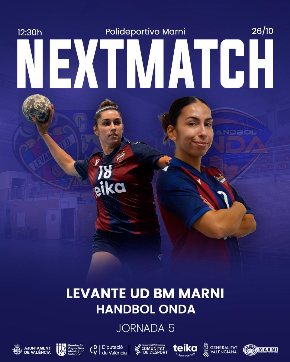 NEXT MATCH 🔥
🤾🏻‍♀️El DHP recibe a <a href="/handbolonda/">Handbol Onda</a> este domingo. ¡Os esperamos a todos para animar al equipo! 🙌🏼
📅 26/10 ⌚️ 12:30h
🏟️ P. Marni
Marni, força! 💙💛
@c_e_marni @fdmvalencia <a href="/dipvalencia/">Diputació de València</a>
<a href="/comunitatesport/">Comunitat de l'Esport</a> @dbsportpress @nostresport @teika_es
@polideportivocv
@levante_tv