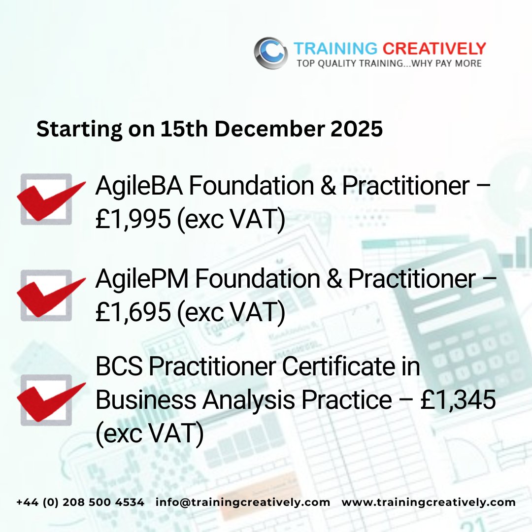 traincreatively's tweet image. 🎯 December Business Analysis Courses – Confirmed Dates! 🎯
Get certified before the year ends!💼

💻 Limited seats available — secure your spot today!
👉 zurl.co/L5DtH

#BusinessAnalysis #BCS #AgileBA #AgilePM #ProfessionalDevelopment #VirtualTraining #BusinessAnalyst