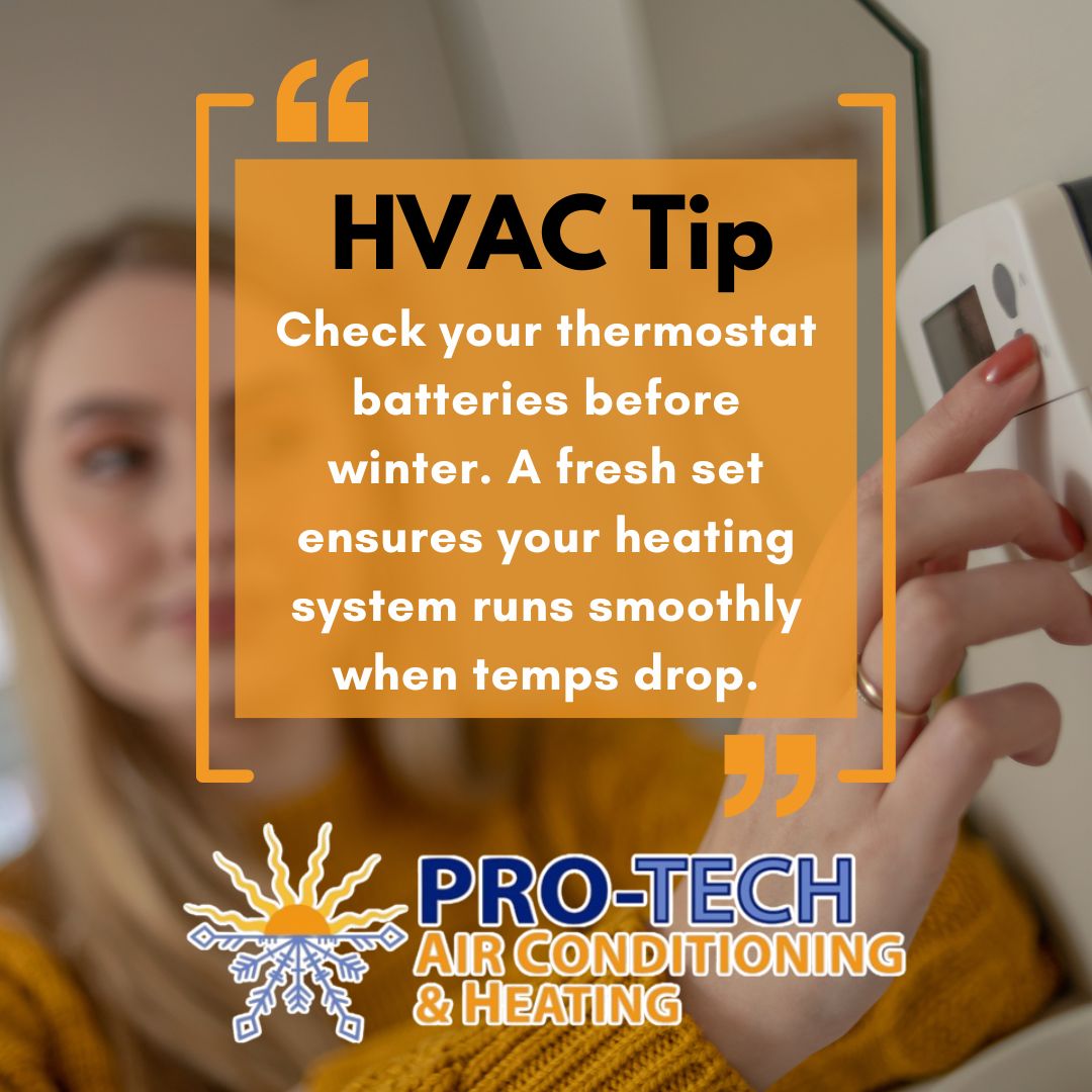 ProTechACH's tweet image. 💡Pro-Tech Tip of the Month:
 Check your thermostat batteries before winter. A fresh set ensures your heating system runs smoothly when temps drop. 🔋🔥

#HVACTips #ProTechHVAC #SantaFe #HomeComfort #FallReady