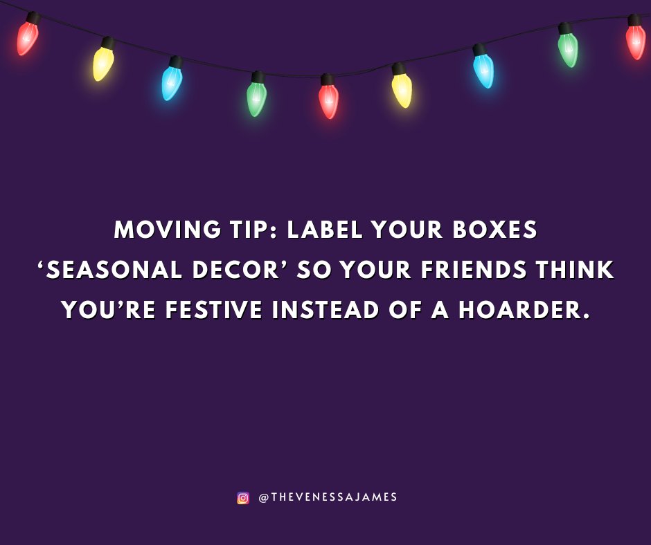thevenessajames's tweet image. When in doubt: call it ‘Seasonal Decor.’ Works every time. 🎁🕯️🍂 Your secret’s safe with me. #MovingHack