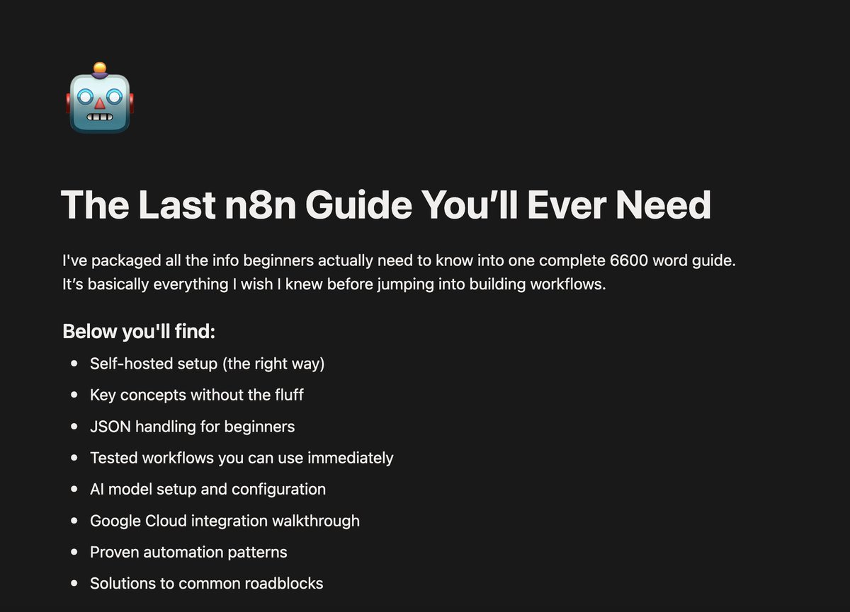tomcrawshaw01's tweet image. n8n&apos;s learning curve is brutal.

I&apos;ve lost count of how many smart business owners I&apos;ve seen:

- Get excited about n8n
- Spend 20+ hours trying to learn it
- Build absolutely nothing that works

They were doing everything &quot;right.&quot;

Watching tutorials. Reading docs. Following…