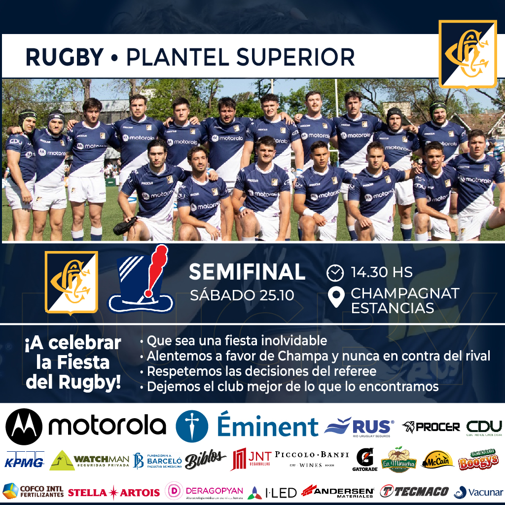 🏉 𝗥𝗨𝗚𝗕𝗬 𝗣𝗦
Acompañemos y alentemos este sábado al Plantel Superior en la semifinal por el ascenso del Torneo de Primer A de la <a href="/URBA_ok/">URBA</a>  recibiendo a  Pueyrredón .
VAMOS CHAMPA!