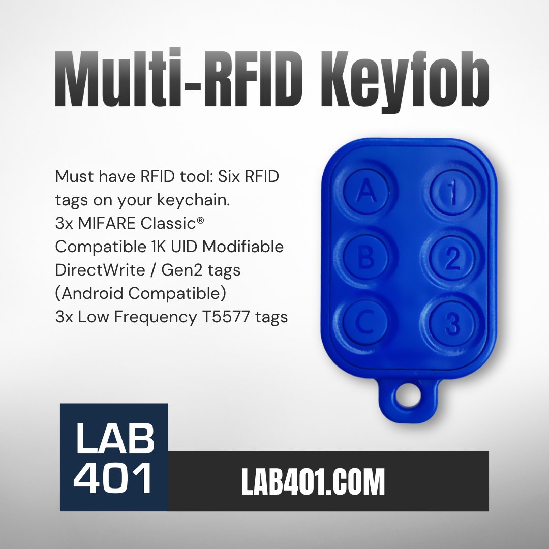 Lab_401's tweet image. 🔑 Multi-RFID Keyfob = 6 tags in 1! 3x T5577 + 3x MIFARE Classic® 1K UID modifiable. Just press a button to activate—LF/HF access, always ready! 💡 l.lab401.com/cX8zn 
#RFIDTools #pentesting #keyfob #infosec #T5577 #MIFARE