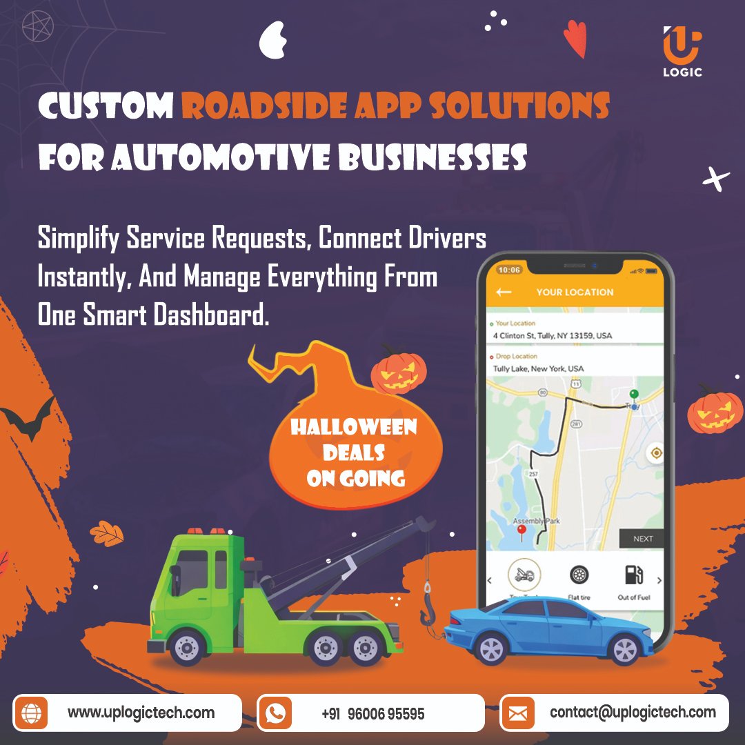 Uplogictech's tweet image. The scariest thing this Halloween?

Transform your automotive business with Custom #RoadsideAppSolutions that make driver connections and service management effortless. 

Grab our limited-time Halloween offers before they vanish into the night!

Visit us: uplogictech.com/towing-roadsid…