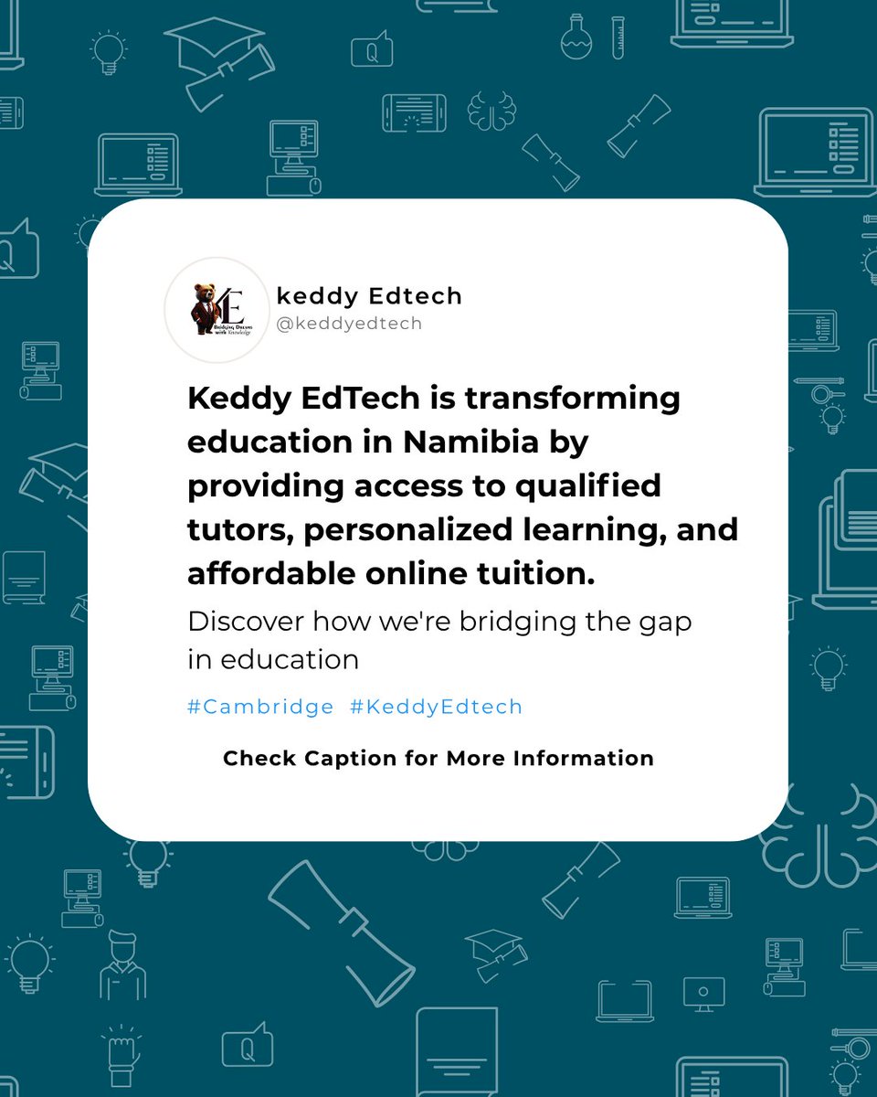 KeddyEdtech's tweet image. Keddy EdTech is transforming education in Namibia.  From qualified tutors and personalized learning to affordable online tuition, we’re bridging the gap and making world-class education accessible to every student.

🔗 keddy-edtech.org/namibia/keddys…

#Cambridge #KeddyEdTech