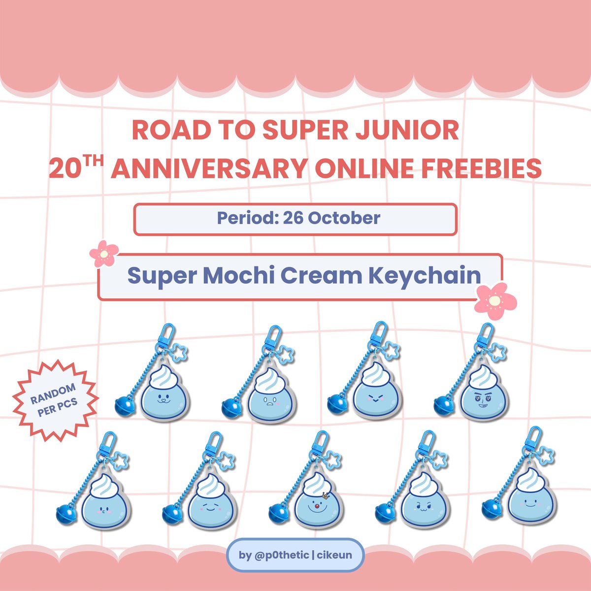 🌟ROAD TO SUPER JUNIOR 20TH ANNIVERSARY ONLINE FREEBIES🌟

Series 2 — Super Mochi (45pcs) (random)

How to claim:
💙Like &amp; RT this post
💙1 person max 1 qty
💙Price set 1.106 (non-refundable)
💙Tulis uname X di note (Wajib! Tidak menerima CO ulang)
💙Link CO on 26 Oct (22.00 WIB)
