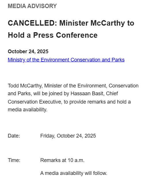 If you think the Ford government isn't in crisis mode over Trump terminating tariff talks as a result of Ontario's Ronald Reagan commercial, take a look at this:

Two news conferences, scheduled for 10am, have been cancelled. 

#onpoli