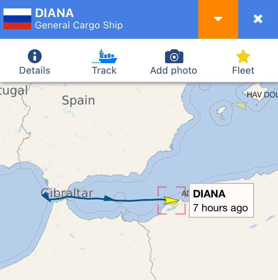 RFNOSBlog's tweet image. Russian cargo vessel DIANA (IMO 9358058), departed from Port of Bronka, is transiting the West Mediterranean en route to Oran, Algeria.
Possible destination: Mers el Kebir naval base for military cargo transfer.
The Russian Ro-Ro ADLER remains in Oran after technical issues —…