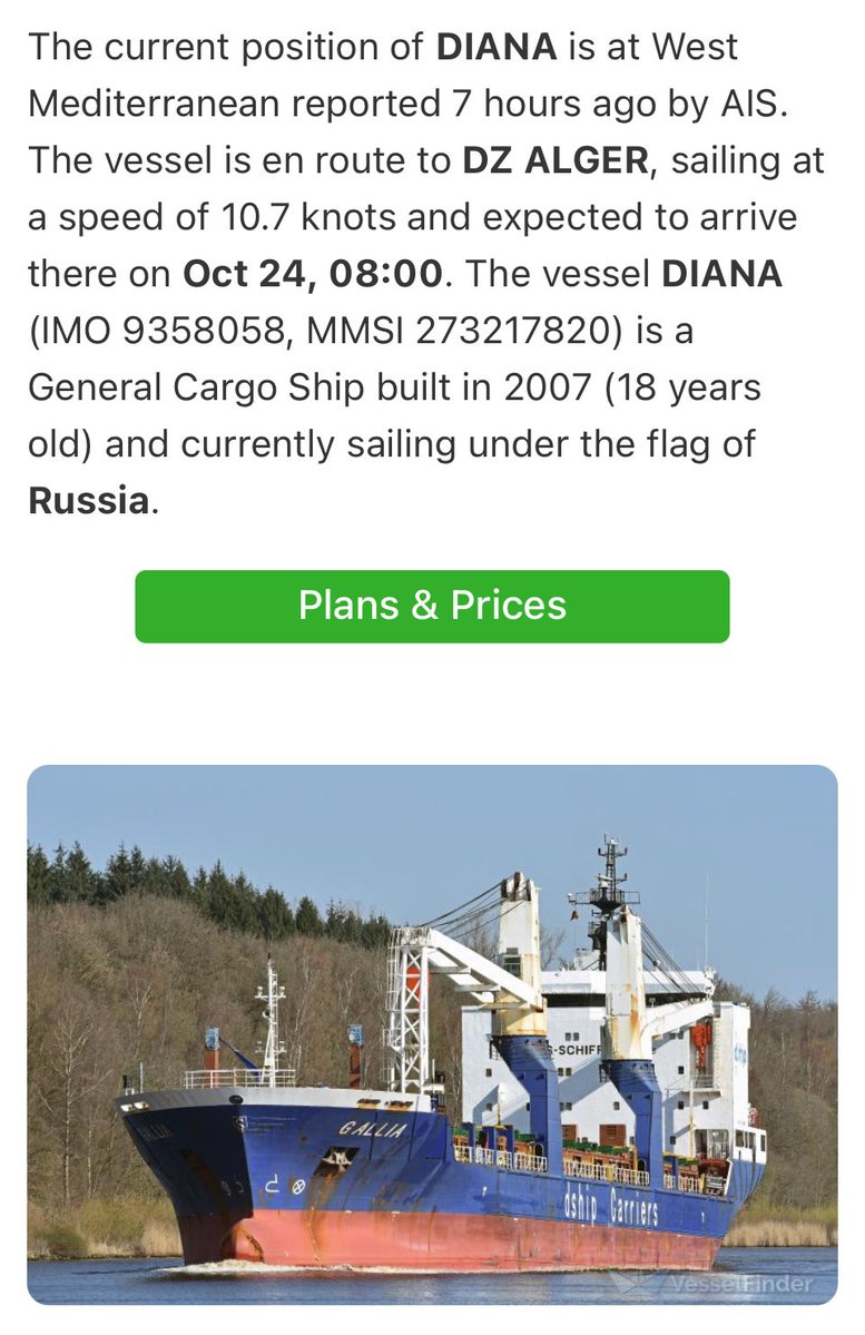 RFNOSBlog's tweet image. Russian cargo vessel DIANA (IMO 9358058), departed from Port of Bronka, is transiting the West Mediterranean en route to Oran, Algeria.
Possible destination: Mers el Kebir naval base for military cargo transfer.
The Russian Ro-Ro ADLER remains in Oran after technical issues —…