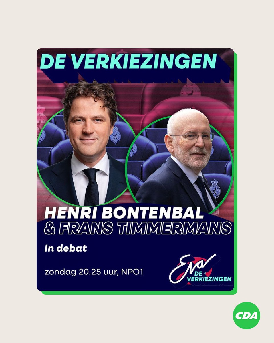 Welk leiderschap kiezen we? 

Zondagavond gaat <a href="/HenriBontenbal/">Henri Bontenbal</a> bij #Eva met Frans Timmermans in debat om die keuze duidelijk te maken. Want alleen met leiderschap dat bruggen bouwt, krijgen we Nederland weer in beweging. 

Zondag, 20:25 uur, NPO 1.