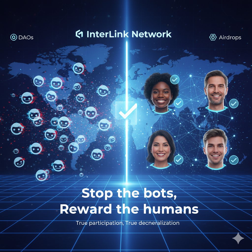 BiruEgn's tweet image. Stop the bots, reward the humans. InterLink Network brings fairness to DAOs and Airdrops by verifying every user is a unique person. True participation, true decentralization. #HumanNetwork #ProofOfHumanity #ITLX #ITLG #ITL