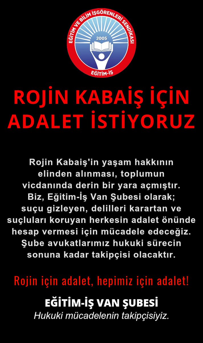 Rojin için adalet istiyoruz. 
<a href="/egitimis21/">Eğitim-İş Diyarbakır/Birleşik Kamu İş Diyarbakır</a>