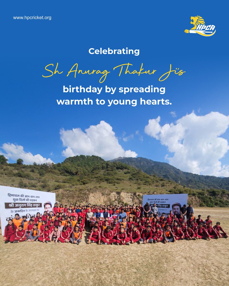 himachalcricket's tweet image. On the occasion of Sh. Anurag Thakur Ji’s birthday, HPCA shared the joy by distributing blankets to the children of Sri Satya Sai Educare, Dharamshala, a small gesture that brought comfort and happiness to young hearts amidst the serene Himalayas.

#HPCA #HPCAStadium #Cricket…