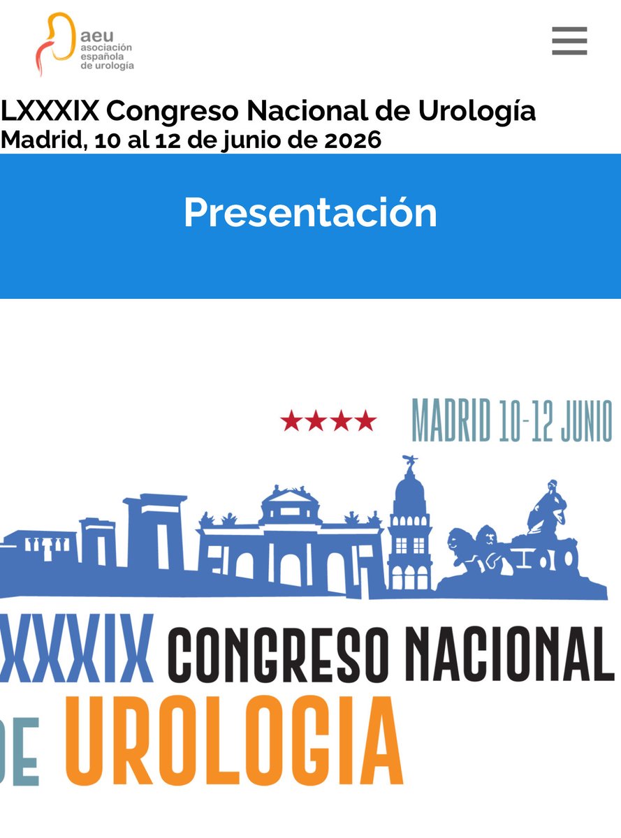 ¡Vuelve el Congreso Nacional de Urología a Madrid tras 26 años!
Organizado por la <a href="/AEUrologia/">AEurologia</a>, con la participación del Servicio de Urología del @HCSC_Madrid y la <a href="/unicomplutense/">Complutense</a>.
#Urología2026 #CongresoUrología #Madrid2026 #SomosClínico