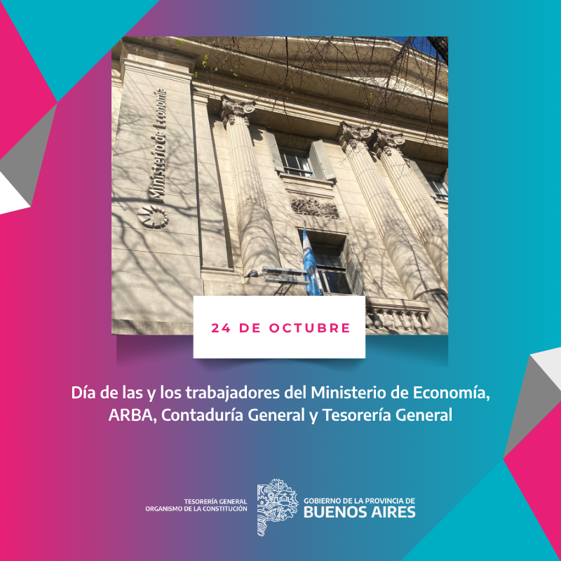 📍En su día, saludamos especialmente, a las y los trabajadores de la <a href="/TesoreriaPBA/">Tesorería General PBA</a>  y también, a nuestras y nuestros compañeros del <a href="/EconomiaPBA/">Ministerio de Economía PBA</a> , <a href="/arba/">ARBA</a>  y la <a href="/ContaduriaPBA/">Contaduría General</a>  por su compromiso diario con la gestión eficiente, transparente y responsable de los recursos públicos.