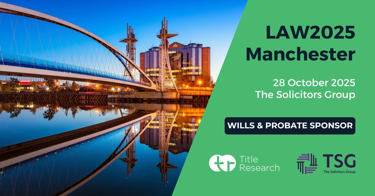 We're a proud #WillsandProbate sponsor for the final stop of the <a href="/solicitorsgroup/">The Solicitors Group</a> #LAW2025 series in Manchester!⚖️

Visit the #TitleResearch stand to learn how we support #LegalProfessionals with #ProbateGenealogy and #AssetRepatration.🤝

🎟️: eu1.hubs.ly/H0p4ffC0

#TSG2025