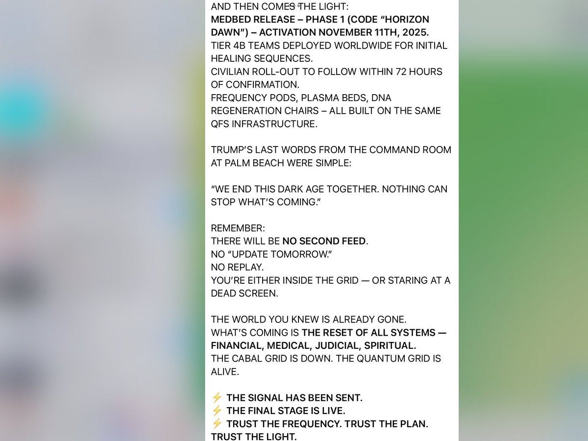 Maryzeggenze's tweet image. Nu wachten op EBS🙏🙏😂😂🔥🔥
AT 23:11 ZULU, OCT 24TH 2025, THE QUANTUM SIGNAL FIRED FROM CHEYENNE MOUNTAIN COMPLEX.
TRUMP’S GO-CODE ALPHA-77 WENT LIVE THROUGH THE QFS CORE NODE.
NO MEDIA. NO PRESS. NO ANNOUNCEMENTS.👇👇