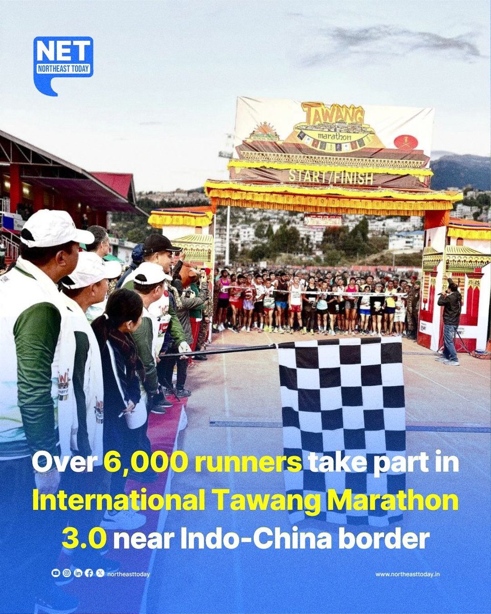 NortheastToday's tweet image. #NetSnippet | The International Tawang Marathon 3.0, themed ‘Run Above the Clouds’, concluded on Friday with over 6,200 participants demonstrating endurance and determination amid the scenic landscapes of Tawang in Arunachal Pradesh, near the Indo-China border.
Read more..…