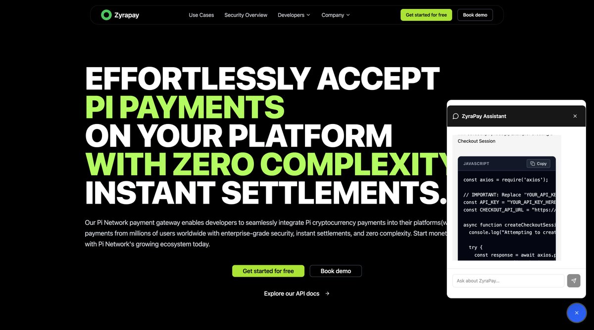 🚀 Introducing ZyraPay AI Assistant — your smart guide to building with #ZyraPay!

🤖 Just ask — the assistant explains everything, gives you ready-to-use code snippets, and walks you through setup step-by-step.
Copy. Paste. Deploy. ⚡

Try it now at 🌐 zyrapay.net